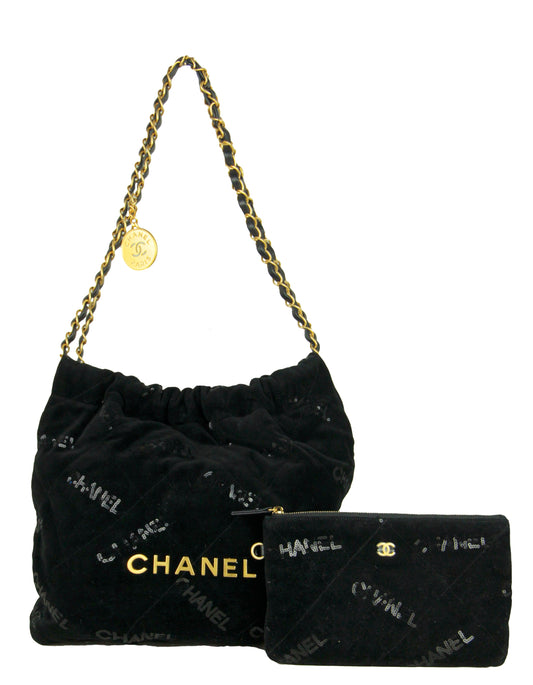Chanel Black Velvet Sequins Chanel 22 Tote Bag - Rovelle Bags