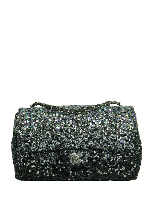Chanel Black/Silver Ombre Sequin Medium Classic Flap Bag - Rovelle Bags
