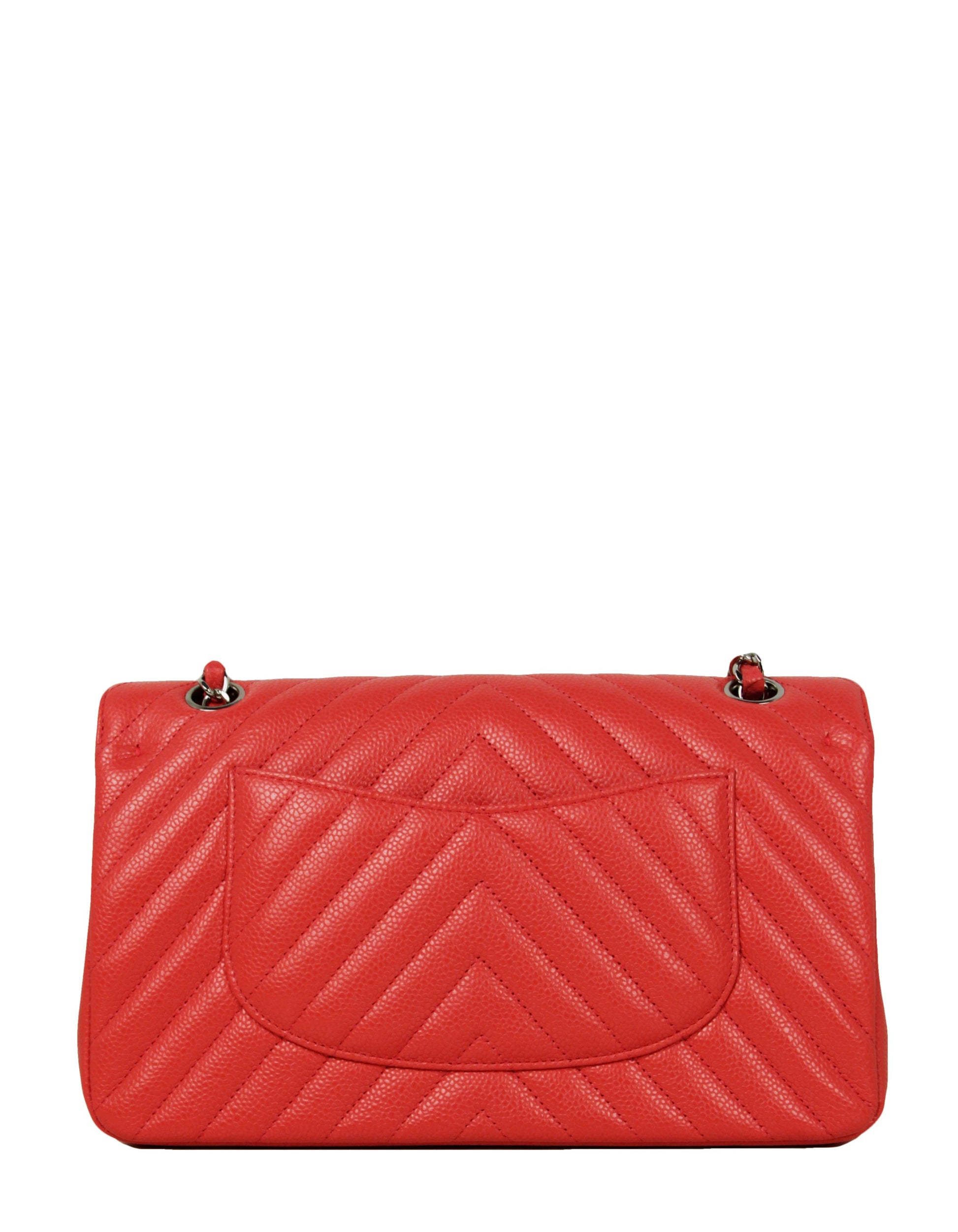 Chanel Coral Caviar Leather Chevron 10" Flap Bag - Rovelle Bags