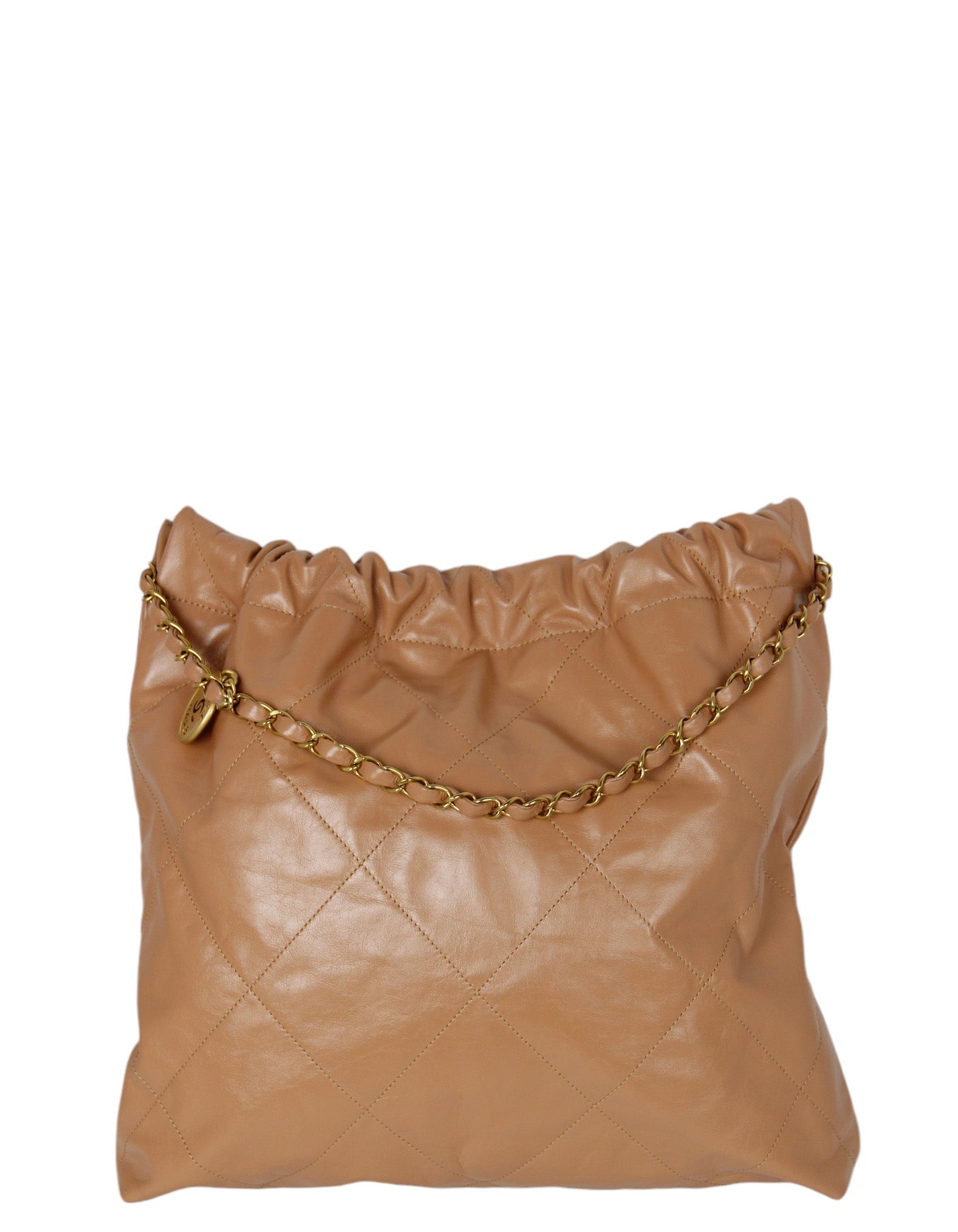 Chanel Dark Beige Leather Quilted Chanel Tote Bag - Rovelle Bags