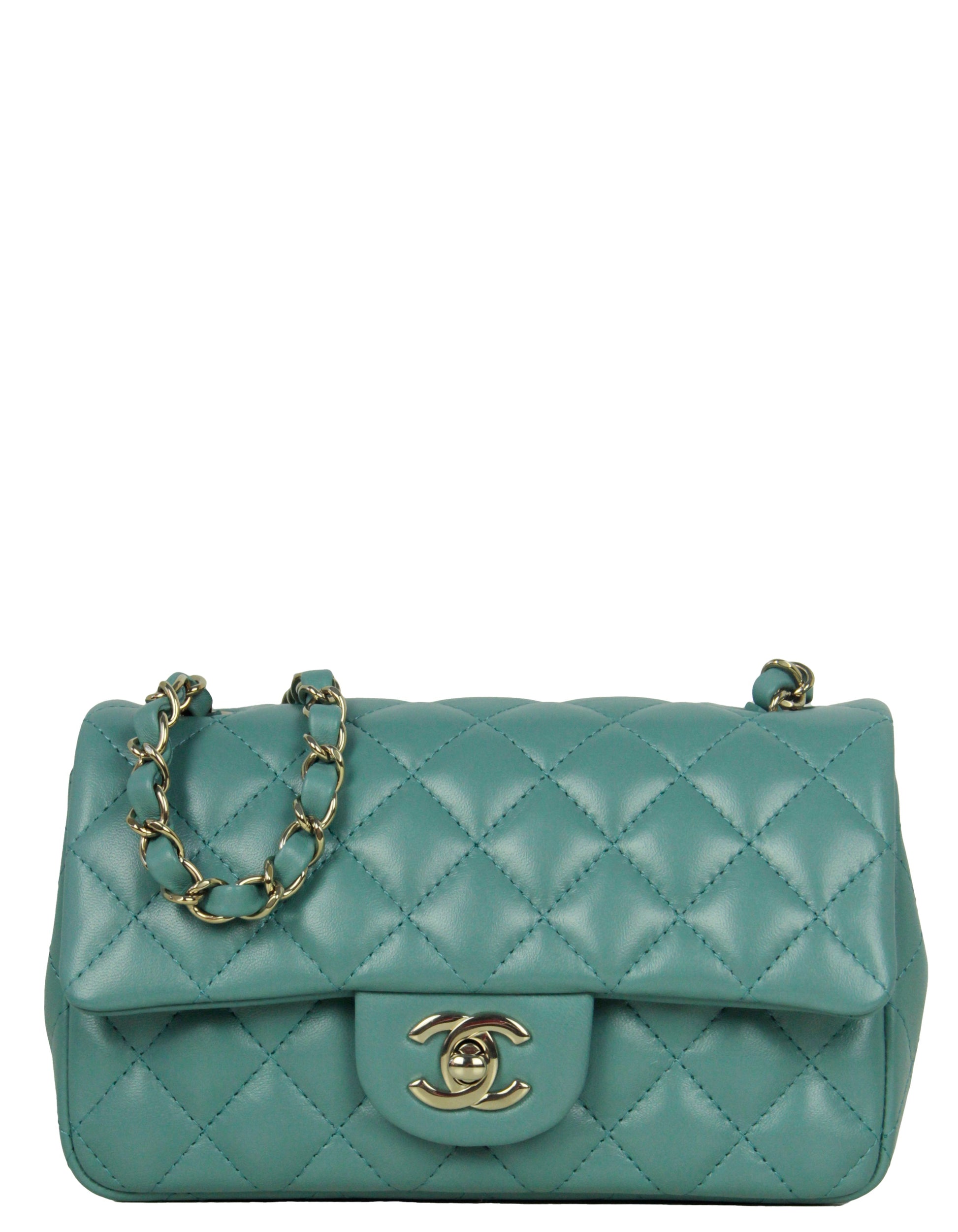 Chanel Seafoam Green Lambskin Quilted Rectangular Flap Bag - Rovelle Bags