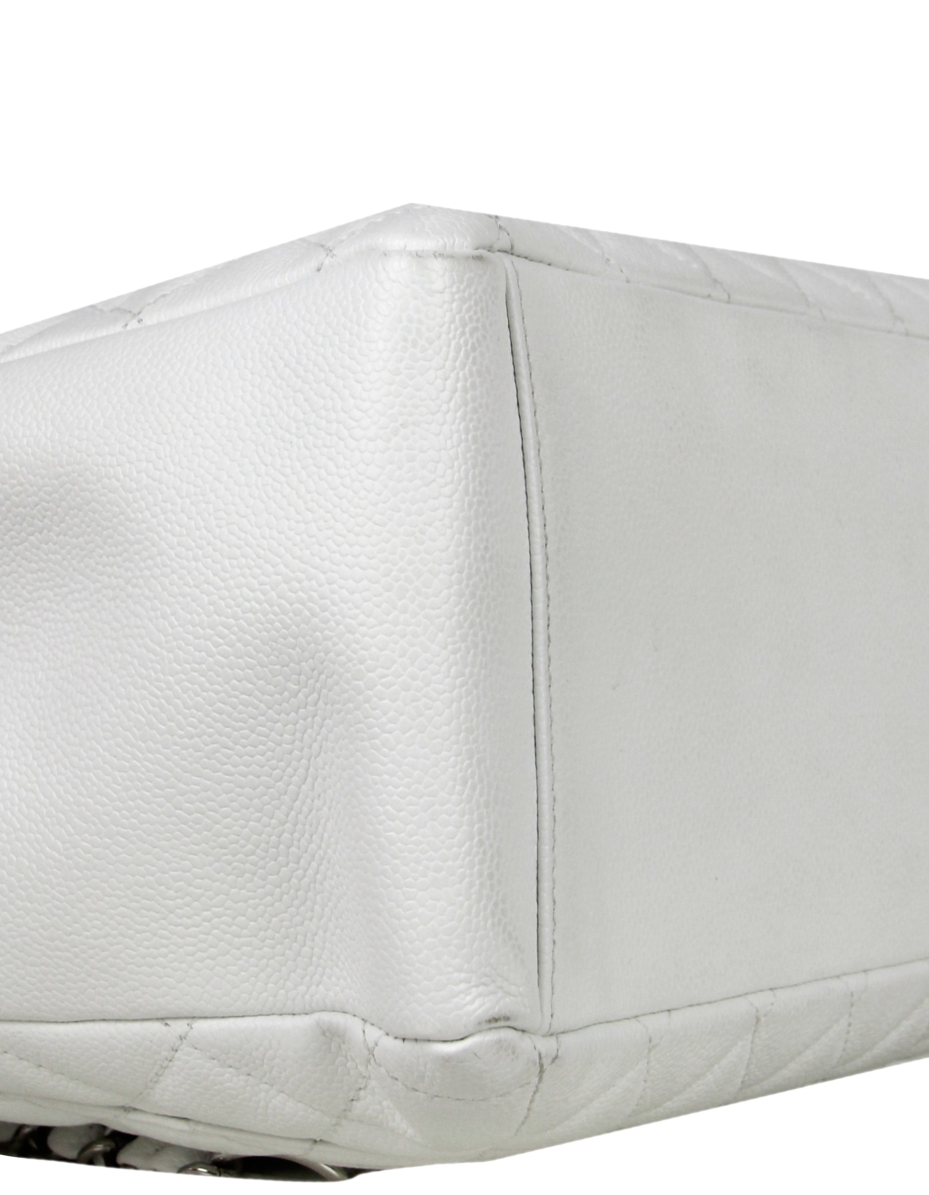 Chanel White Caviar Leather Quilted Grand Tote Bag - Rovelle Bags