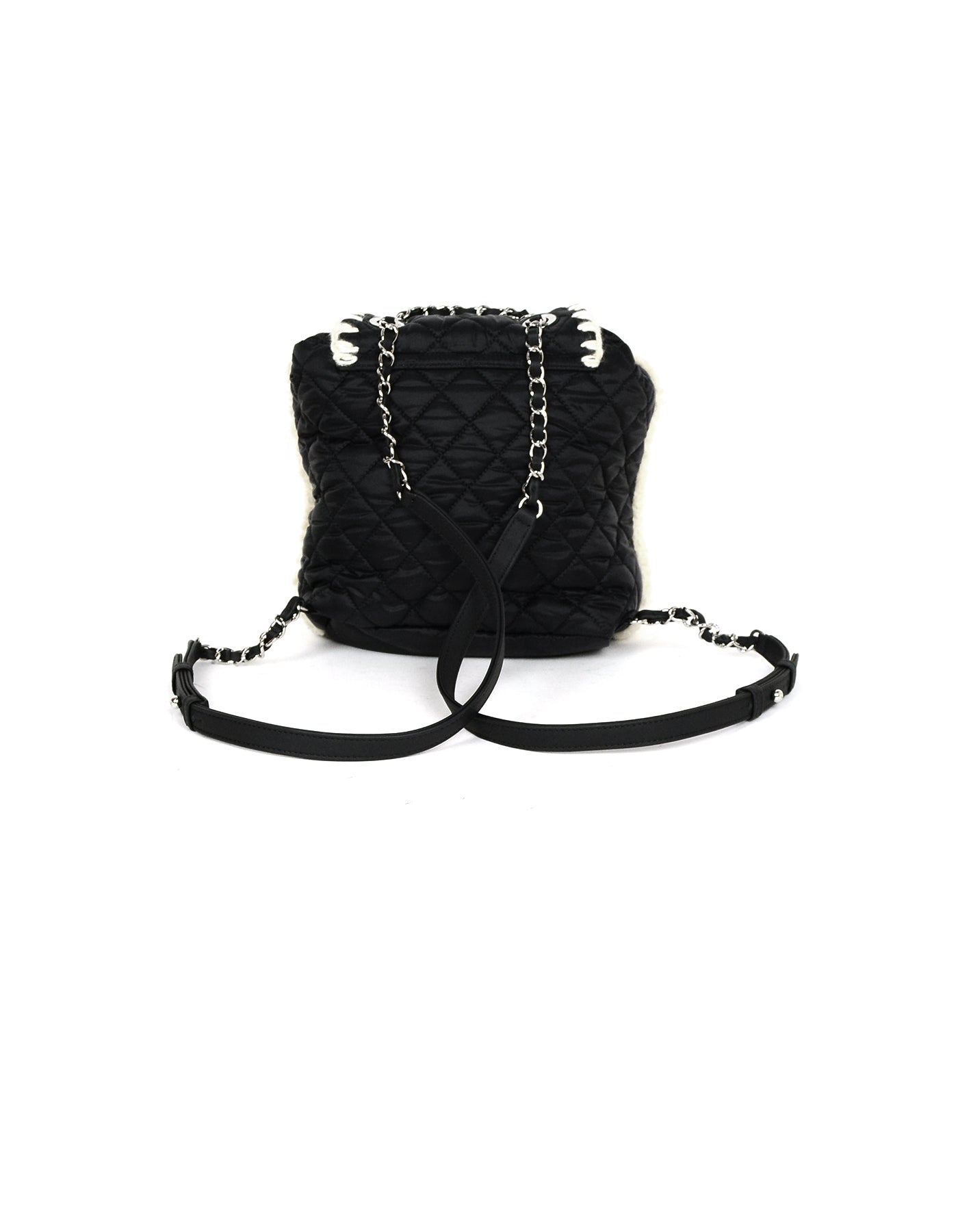 Chanel Black/Ecru Nylon & Shearling Coco Backpack - Rovelle Bags