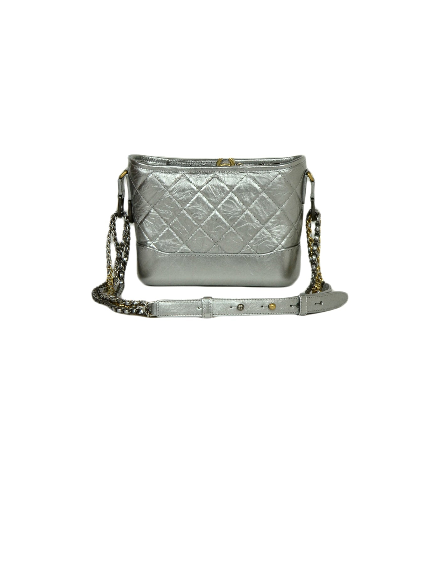 Chanel Silver Metallic Aged Calfskin Quilted Hobo Bag - Rovelle Bags