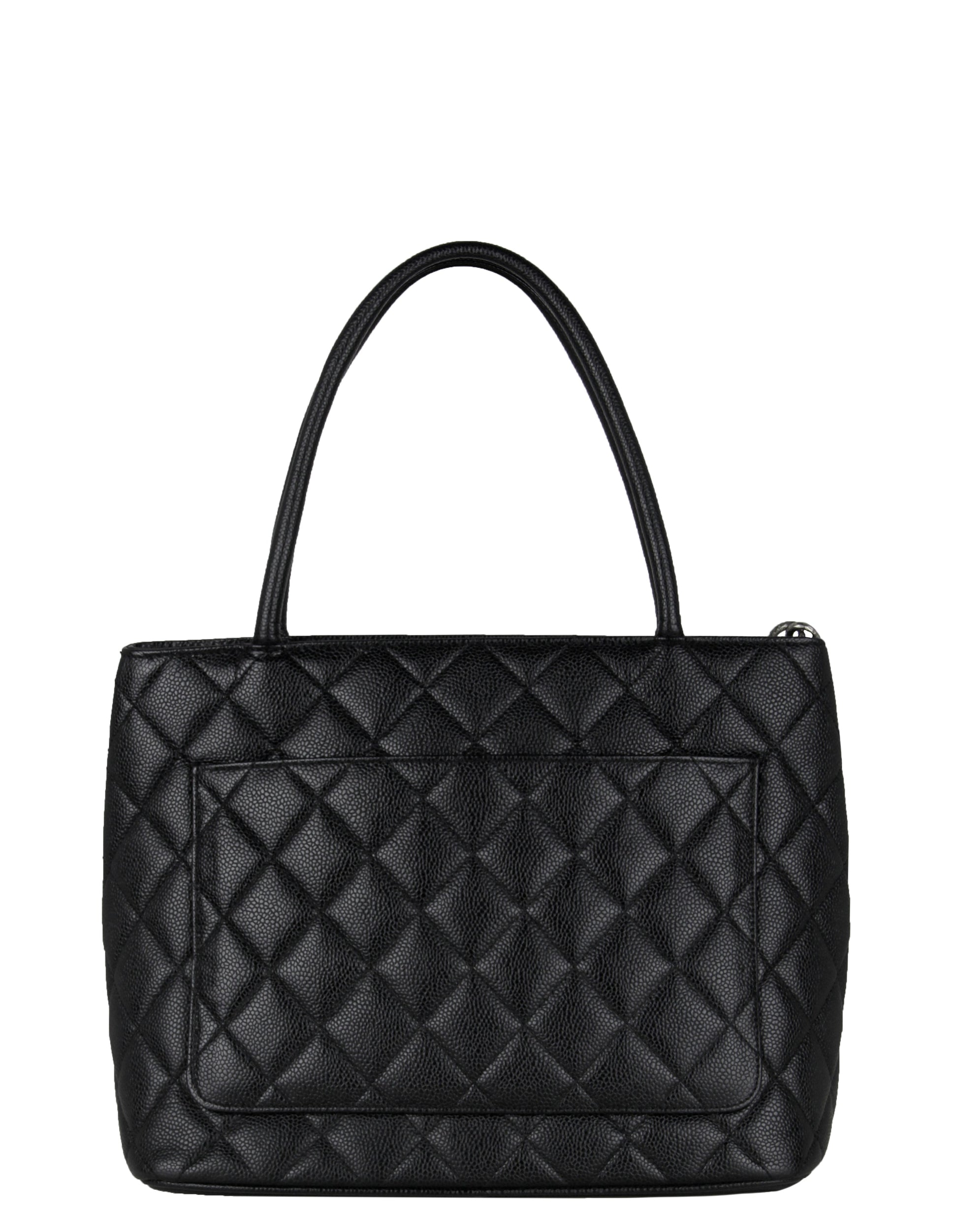 Chanel Black Caviar Leather CC Medallion Tote Bag - Rovelle Bags