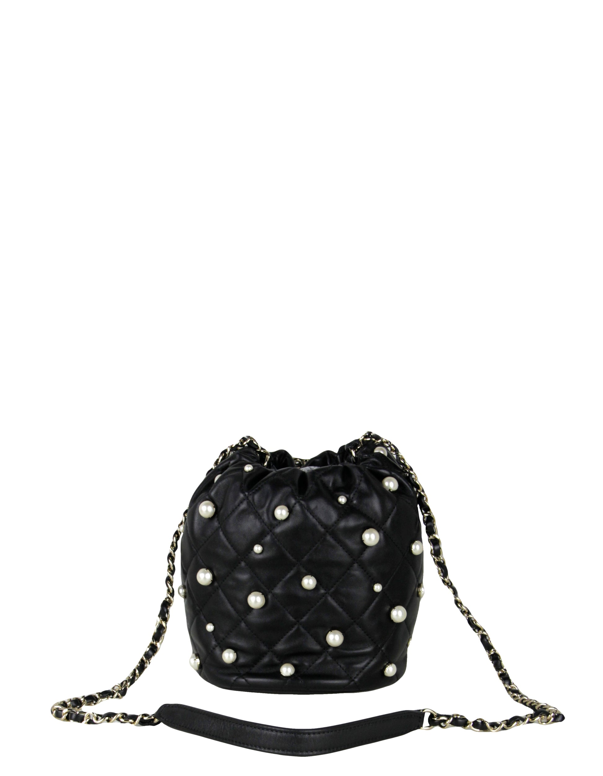 Chanel Black Leather Pearl Bucket Bucket Bag - Rovelle Bags