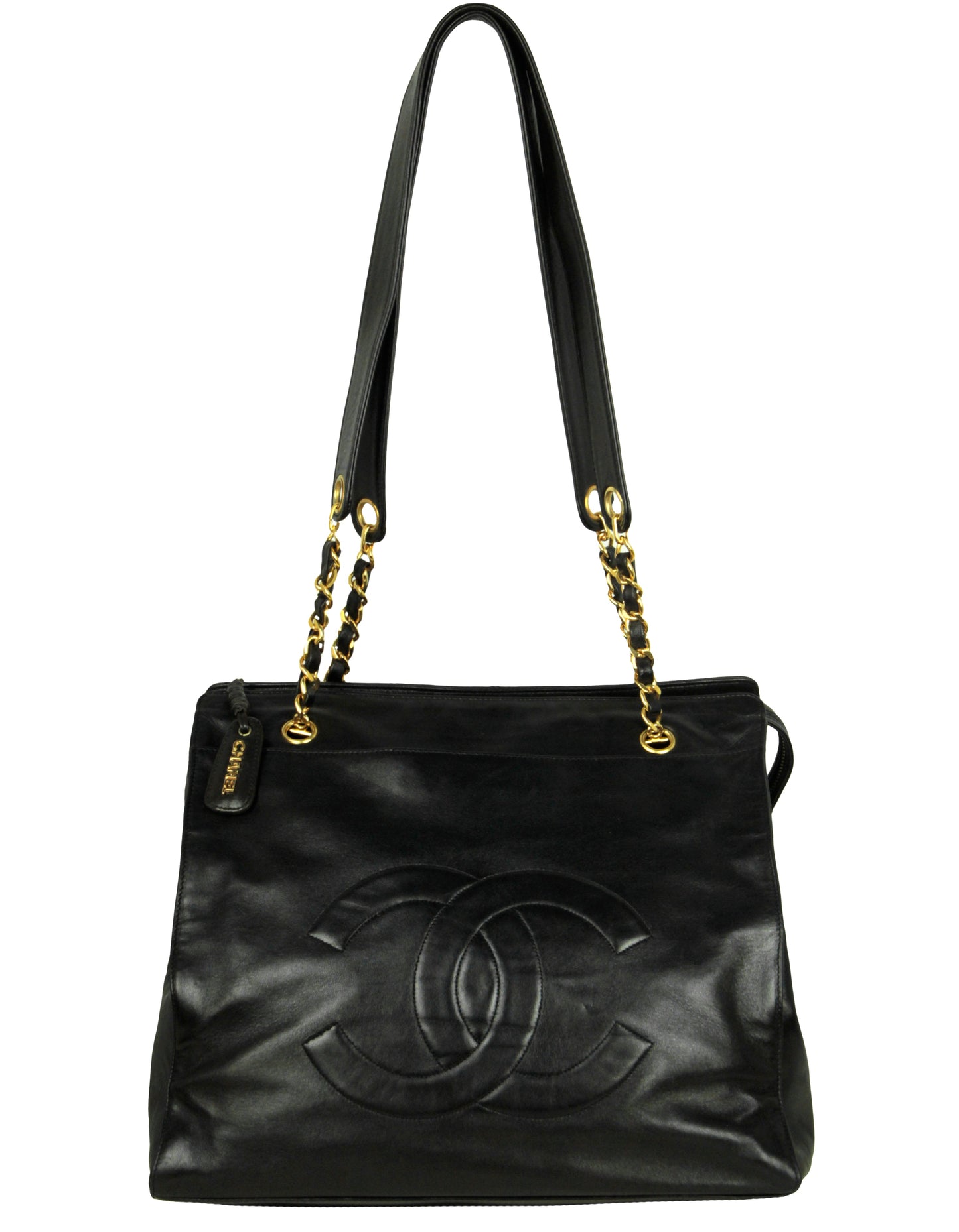 Chanel Black Lambskin Leather CC Logo Tote Bag - Rovelle Bags