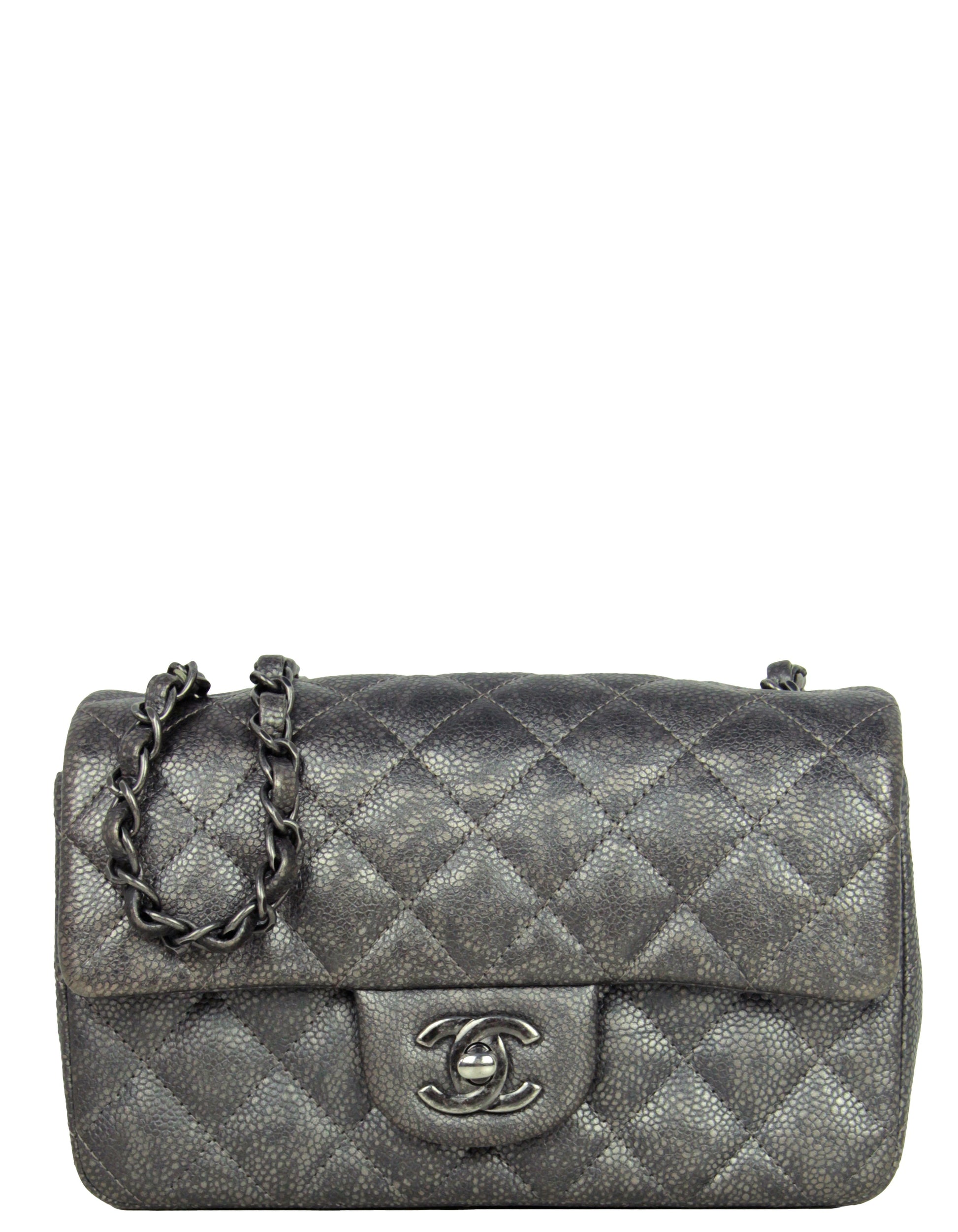 Chanel Gunmetal Caviar Leather Quilted Rectangular Flap Bag - Rovelle Bags