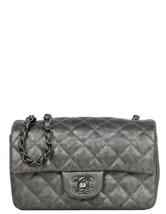 Chanel Gunmetal Caviar Leather Quilted Rectangular Flap Bag - Rovelle Bags