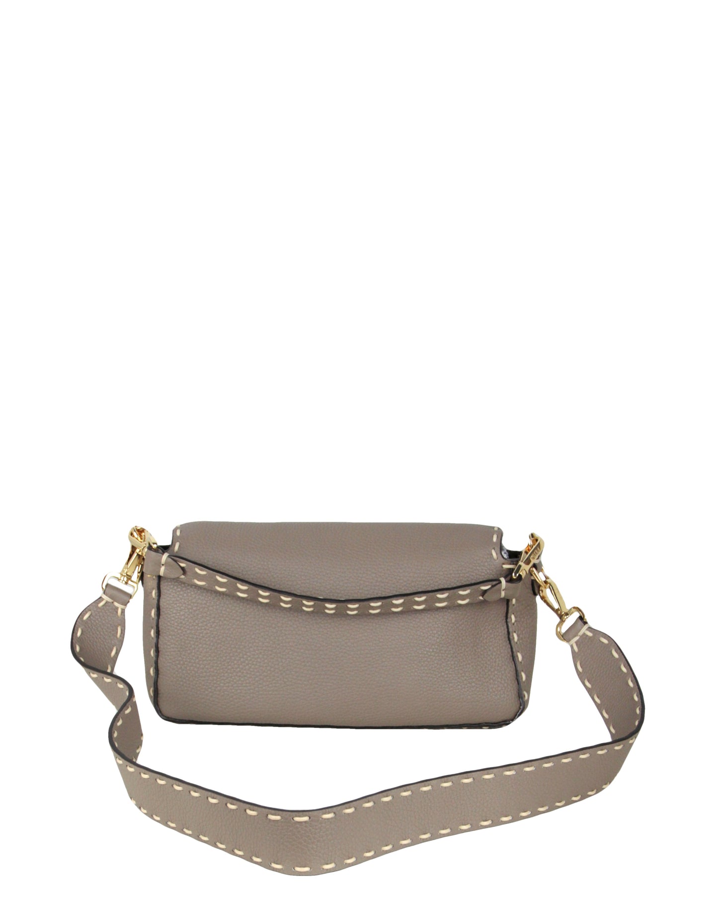 Fendi Grey Selleria Leather NM Baguette Bag w/ Stitched Trim