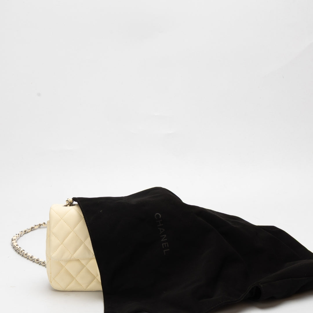 Chanel White Classic Mini Square Flap Flap Bag - Rovelle Bags