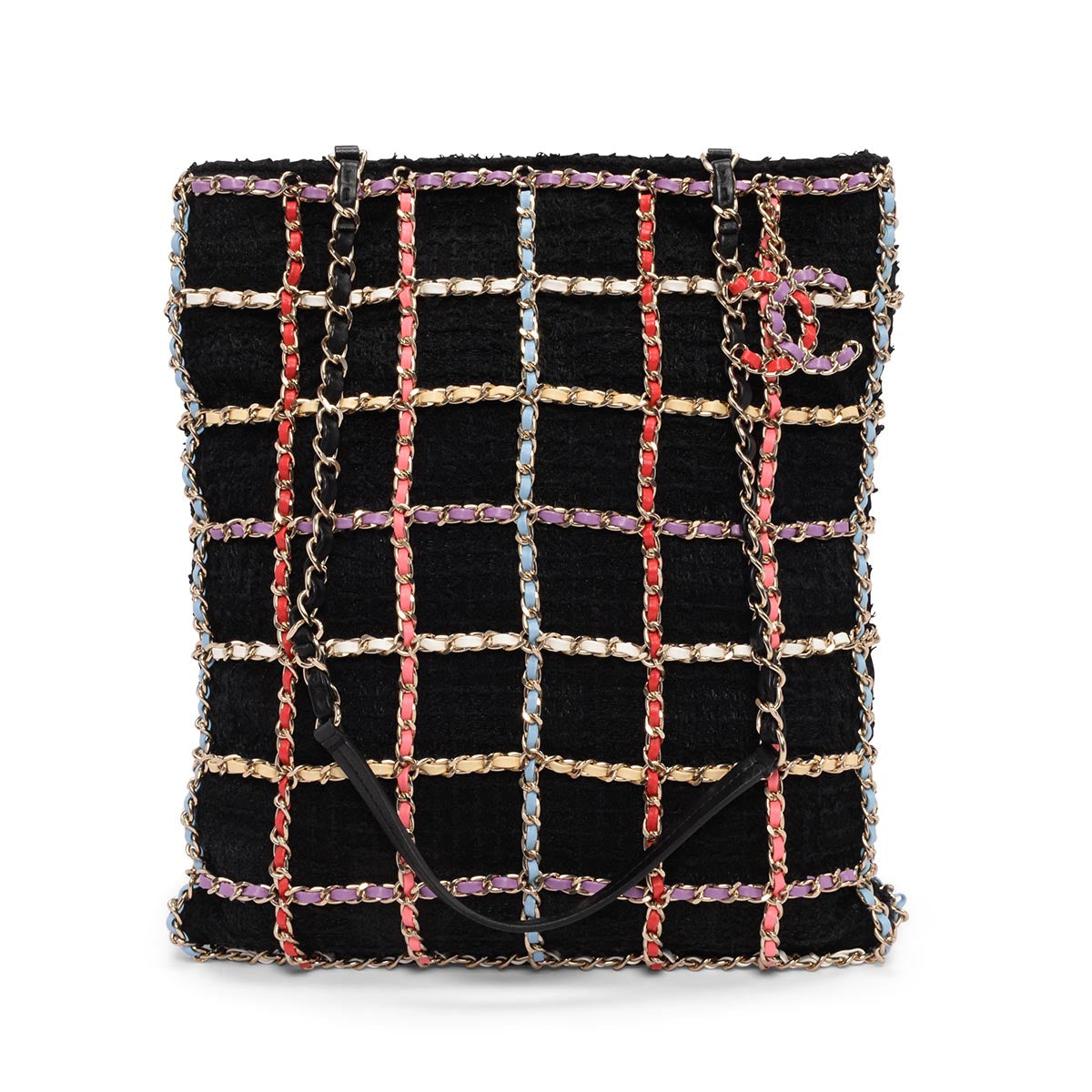 Chanel Black Tweed & Rainbow Chain Tote Bag - Rovelle Bags
