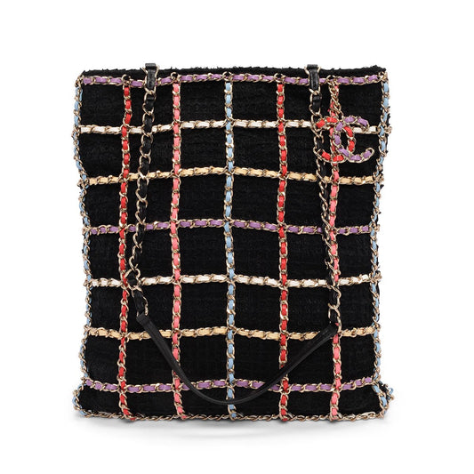 Chanel Black Tweed & Rainbow Chain Tote Bag - Rovelle Bags