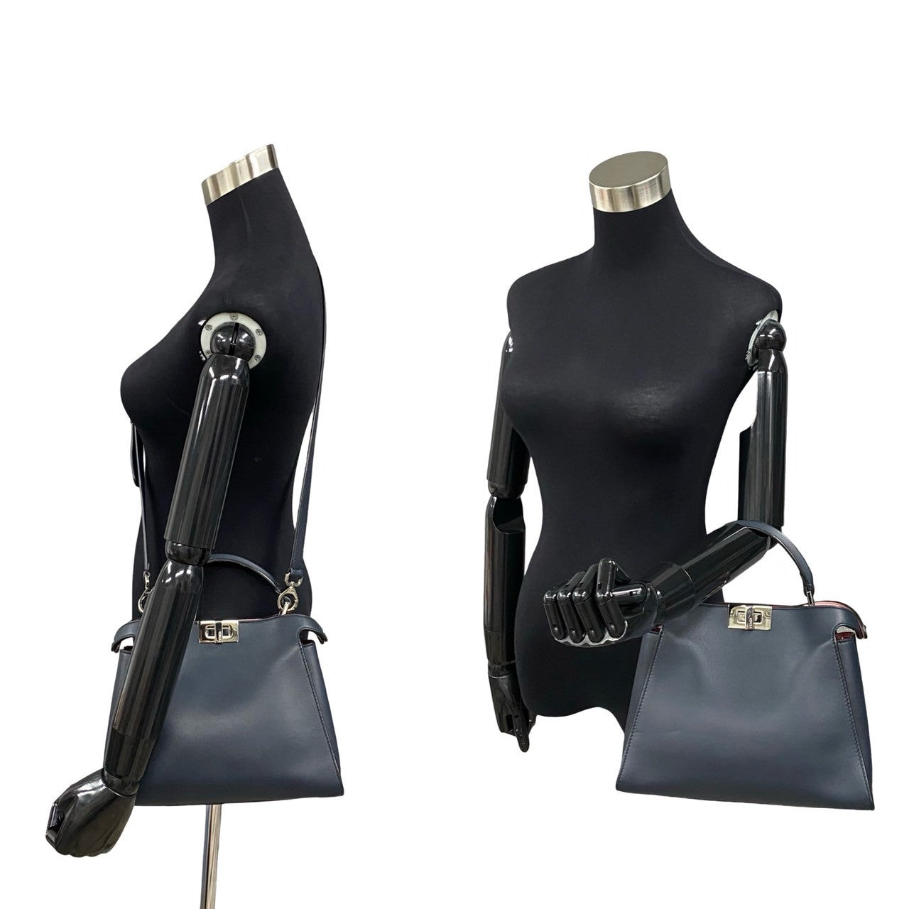 FENDI Shoulder Bag leather Navy Peekaboo Essentials Women
