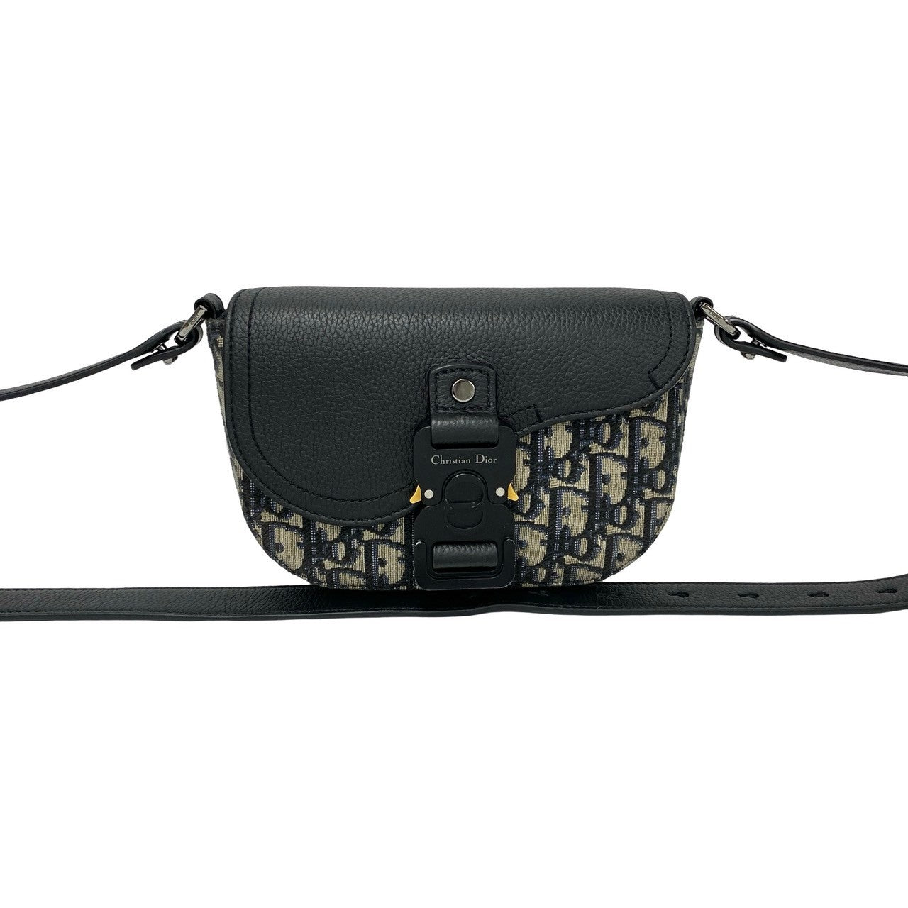 Dior Shoulder Bag Leather, Canvas black Oblique Saddle pouch Women