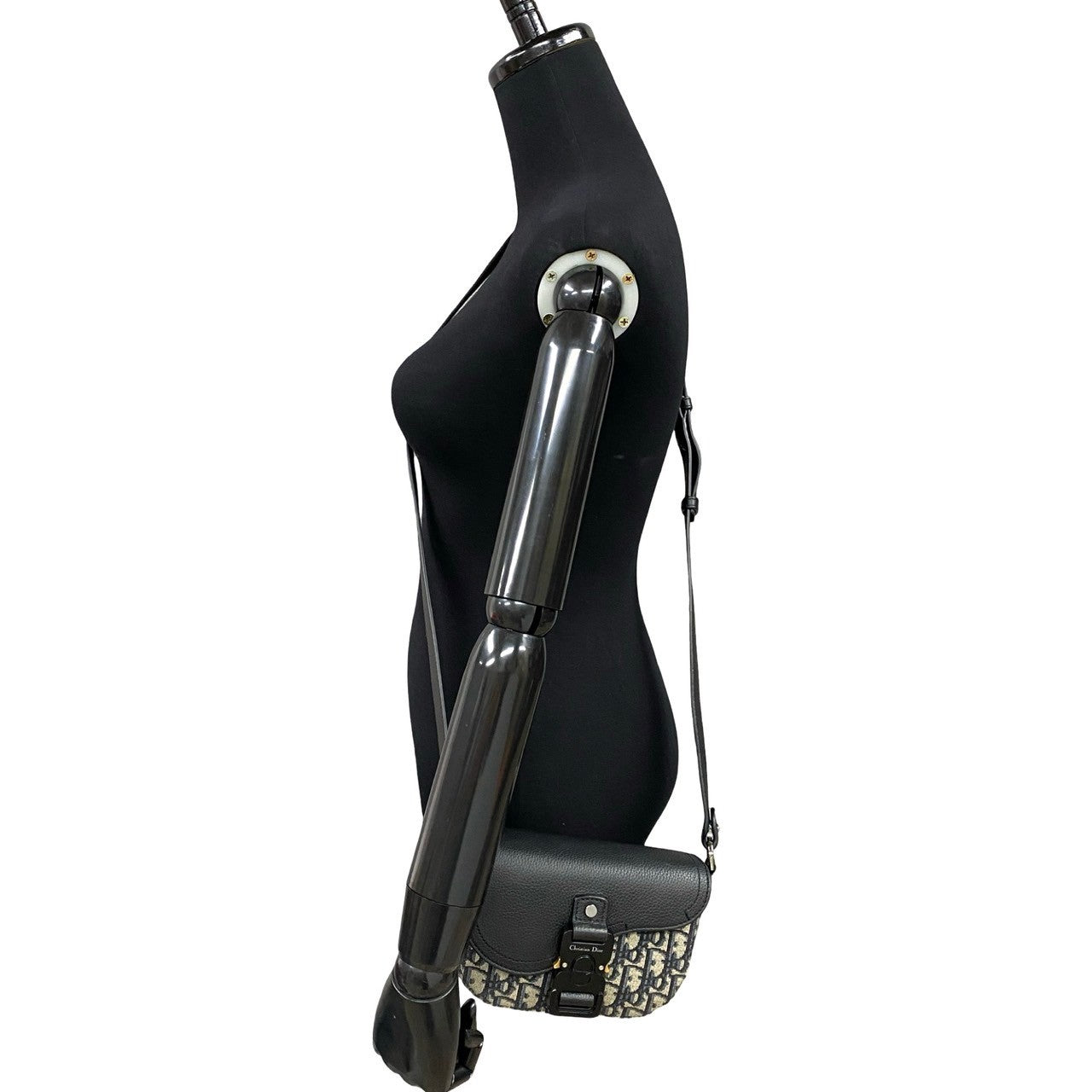 Dior Shoulder Bag Leather, Canvas black Oblique Saddle pouch Women