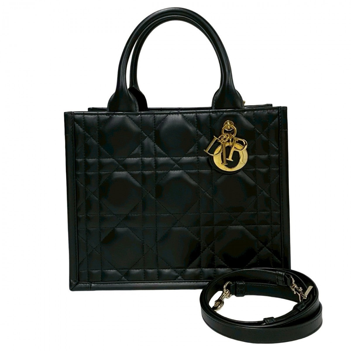 Dior Shoulder Bag leather black Macrocannage Book Tote Women