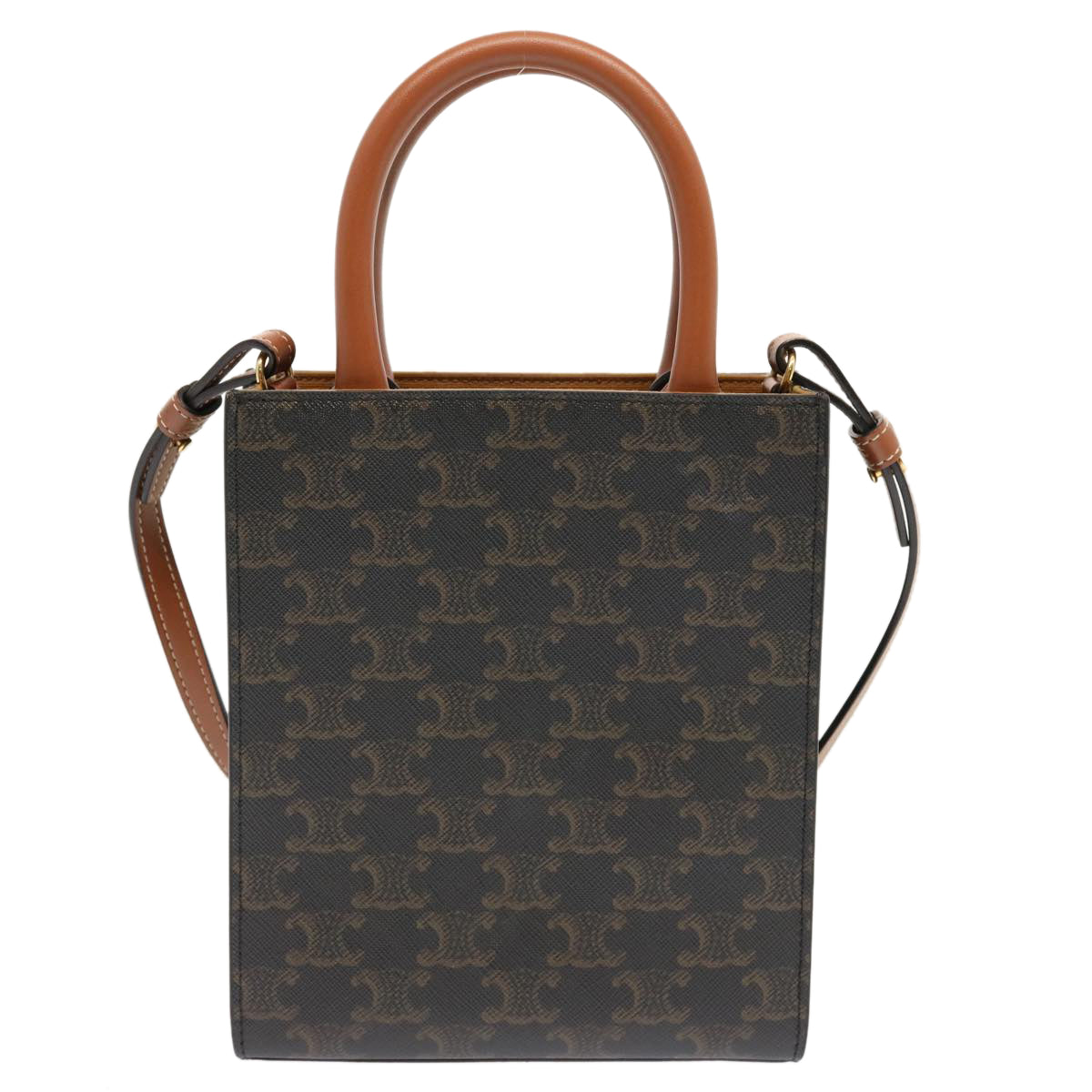 Luxury CELINE Triomphe Canvas Minibar Tical Hippo Hand Bag PVC 2way Black Auth 70260A