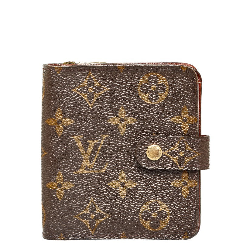 Louis Vuitton Monogram Compact Two Fold Wallet Compact Wallet M61667 Brown PVC Leather Louis Vuitton