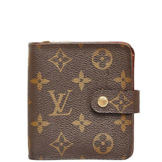 Louis Vuitton Monogram Compact Two Fold Wallet Compact Wallet M61667 Brown PVC Leather Louis Vuitton