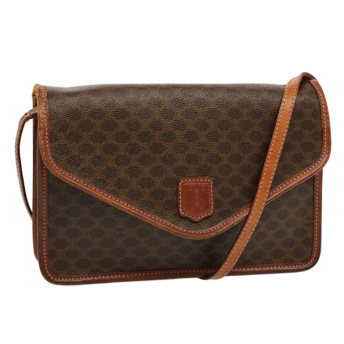 Luxury CELINE Macadam Canvas Shoulder Bag PVC Brown 70324