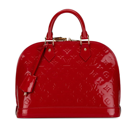 Louis Vuitton Monogram Vernis Alma MM Handbag M90098 Rose Andy Red Patent Leather Louis Vuitton