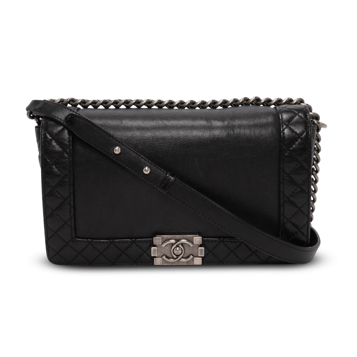 Chanel Black Calfskin Old Medium Reverso Handbag - Rovelle Bags