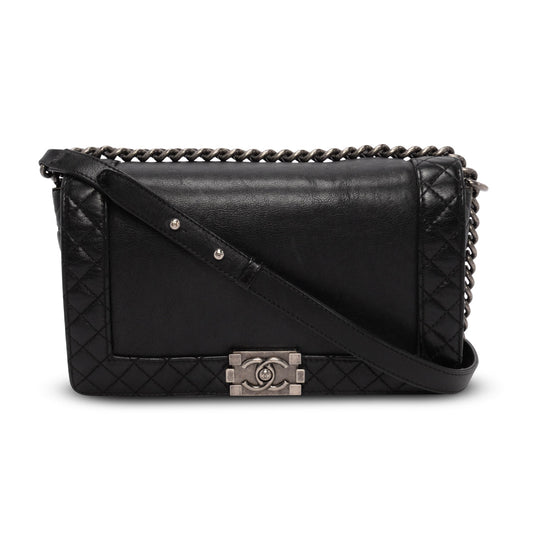 Chanel Black Calfskin Old Medium Reverso Handbag - Rovelle Bags