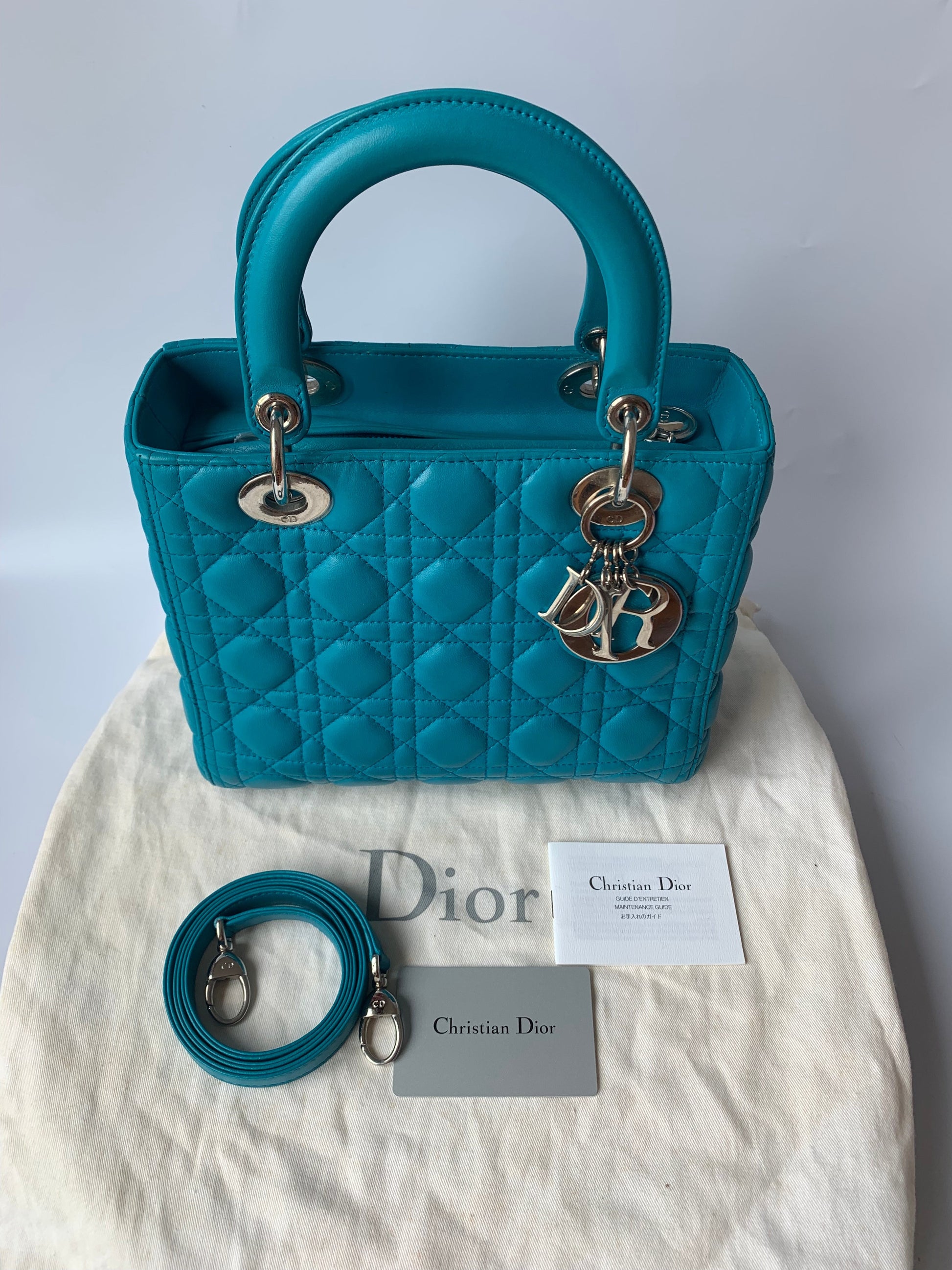 Lady Dior Medium Bag Blue Cannage Lambskin Leather