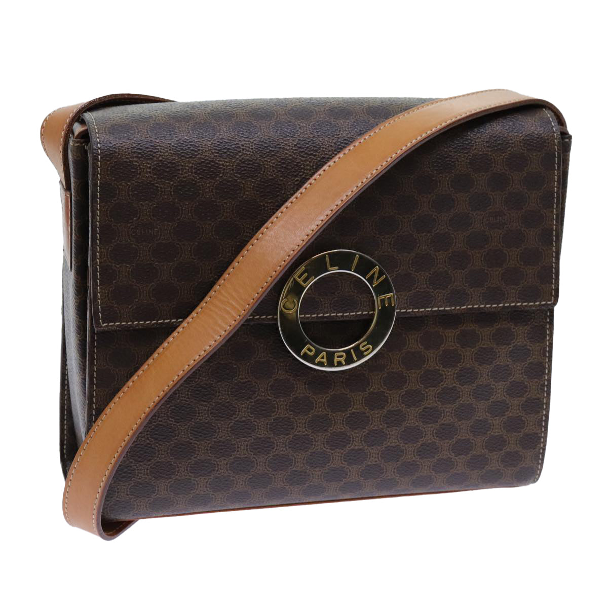 Luxury CELINE Macadam Canvas Shoulder Bag PVC Brown 71881