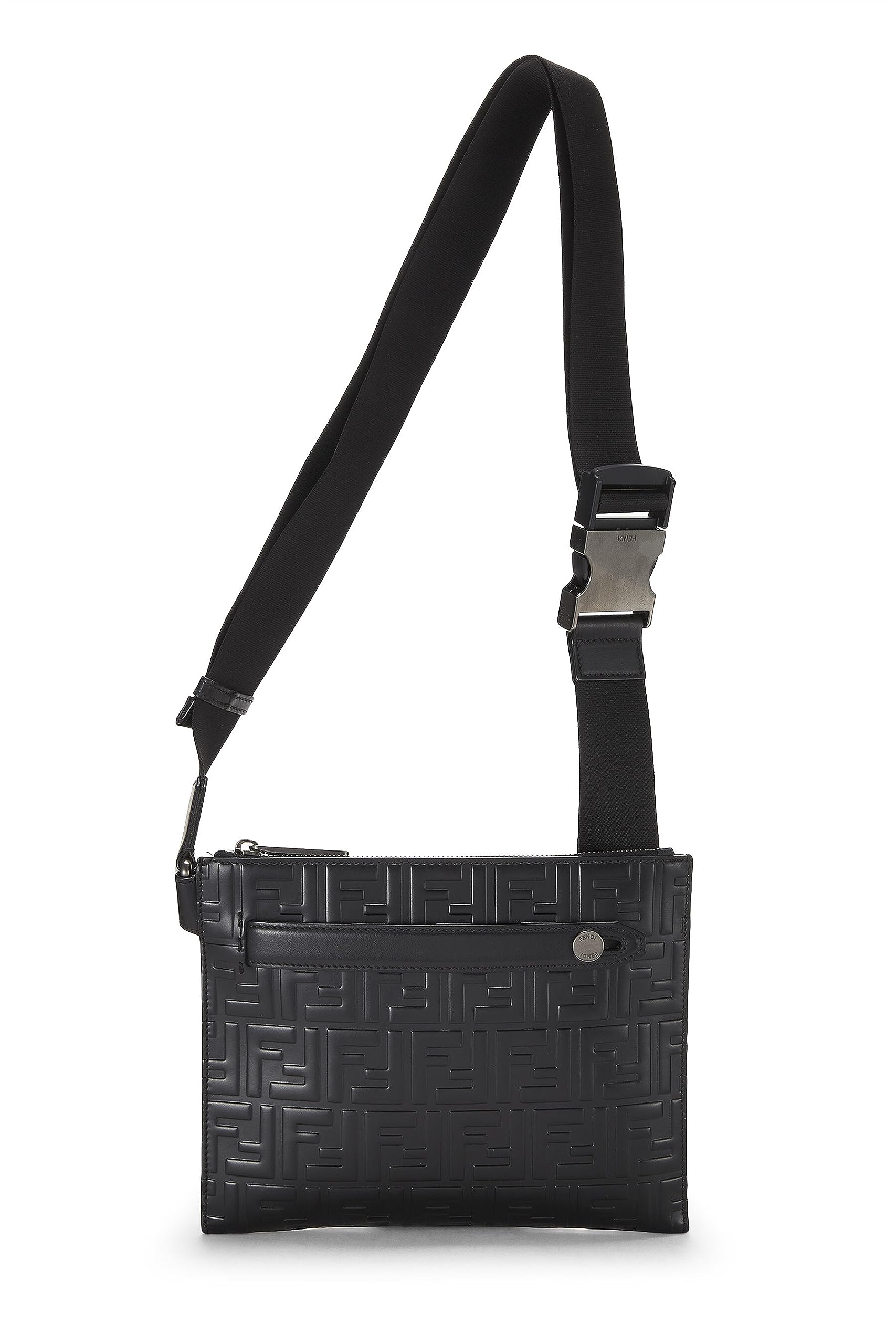 Fendi, Black Zucca Leather Waist Pouch, Black