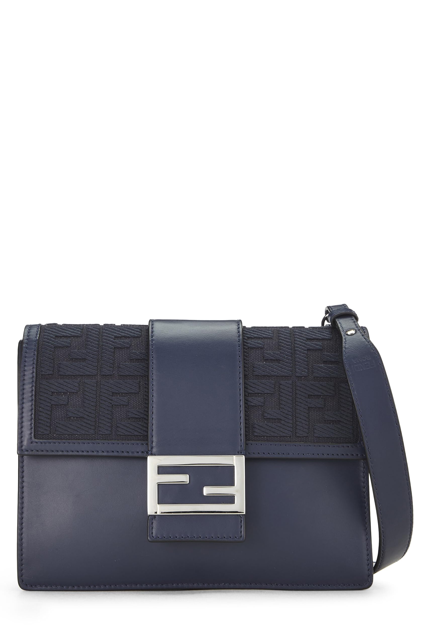 Fendi, Navy Leather Flat Baguette Bag Medium, Navy