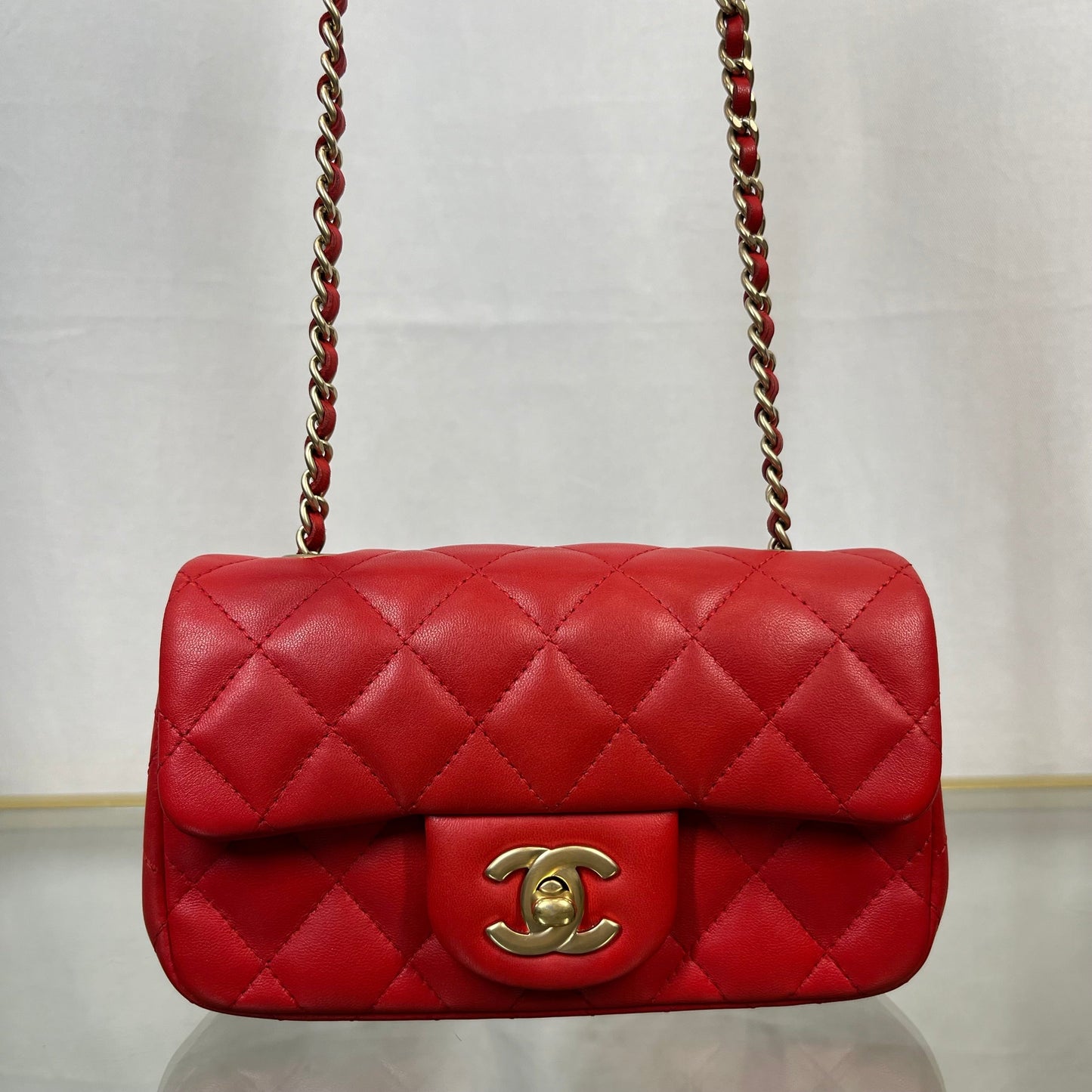 Chanel Red Lambskin Rectangle Shoulder Bag - Rovelle Bags