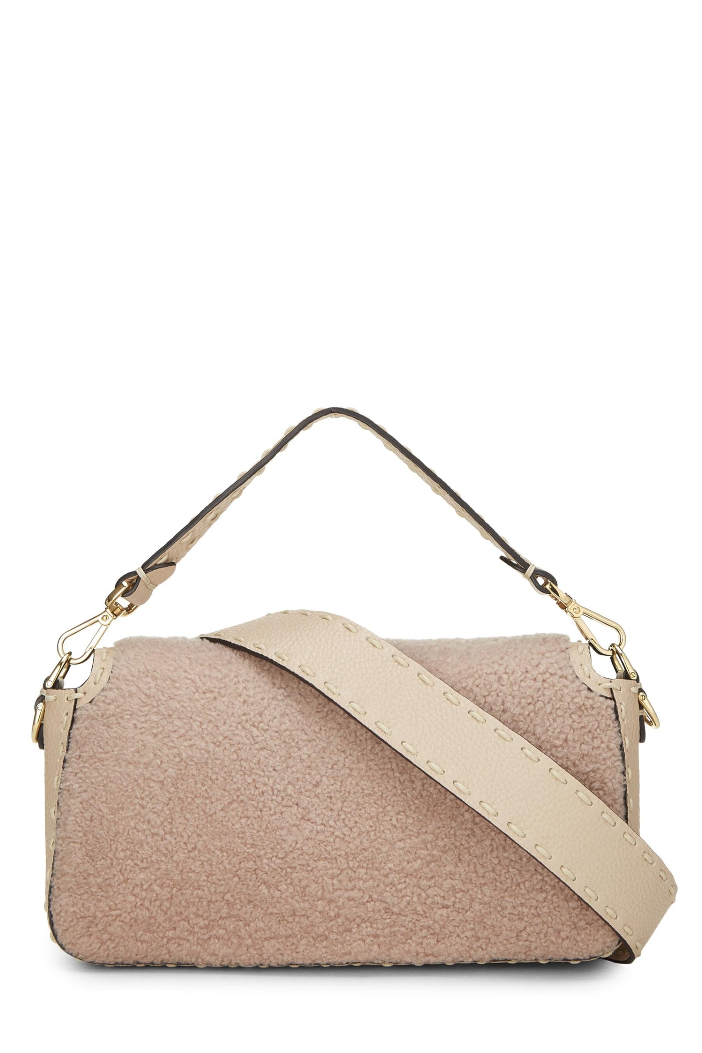 Fendi, Pink Shearling Baguette Crossbody, Pink