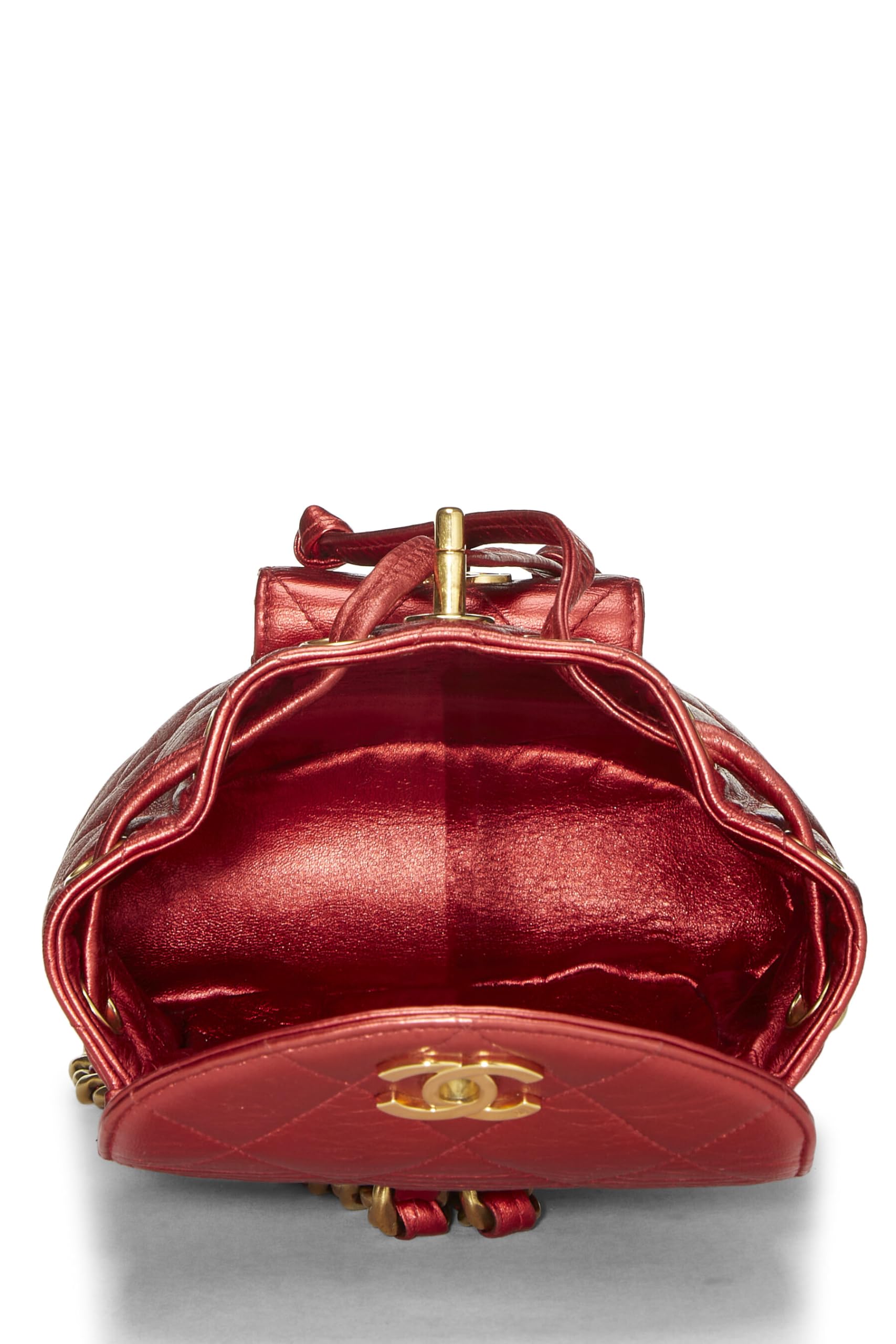 Chanel Chanel, Red Metallic Leather Classic Backpack - Rovelle Bags