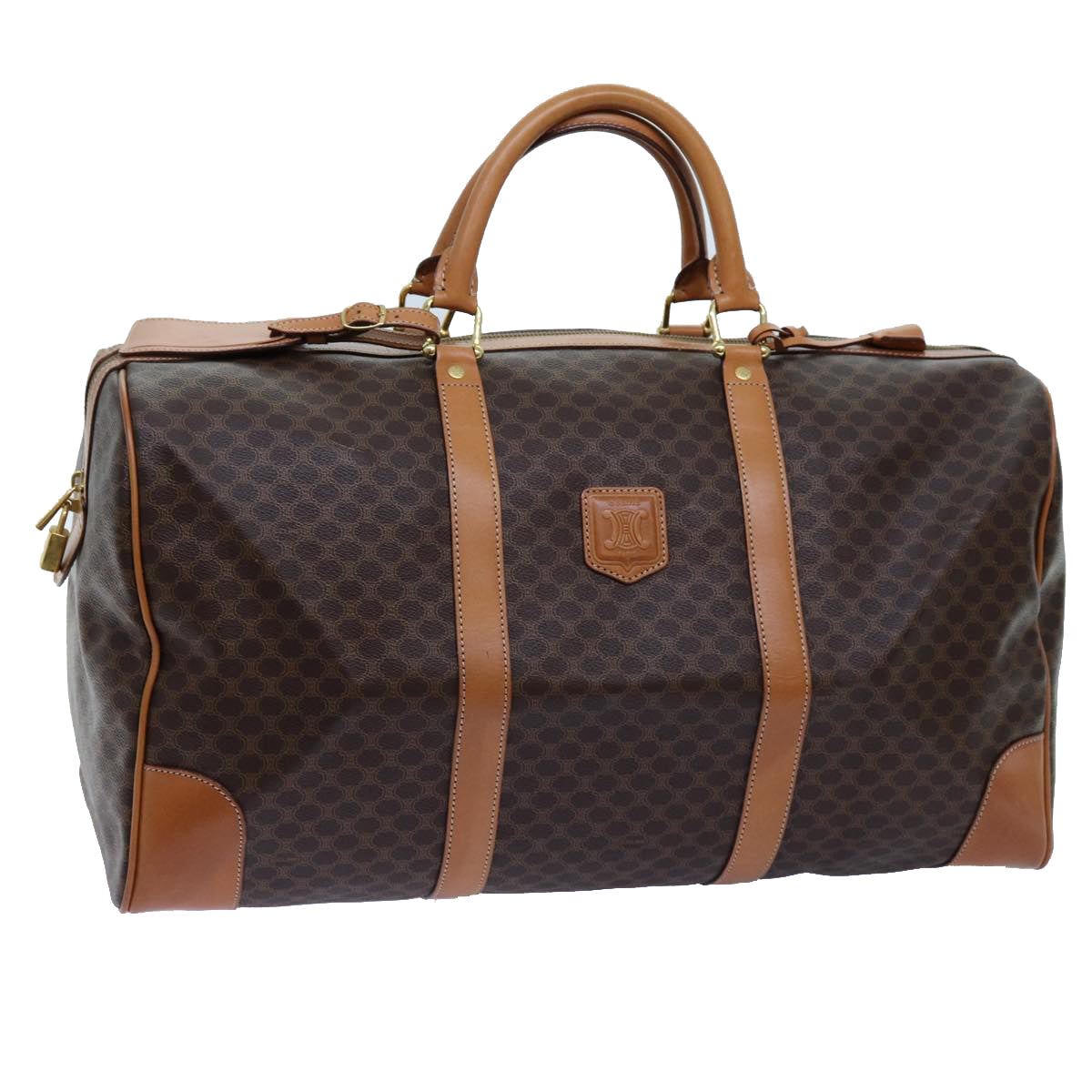 Luxury CELINE Macadam Canvas Boston Bag PVC Brown 72518