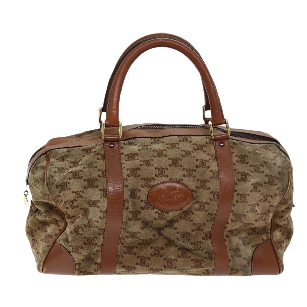 Luxury CELINE Macadam Canvas Boston Bag Beige 72834