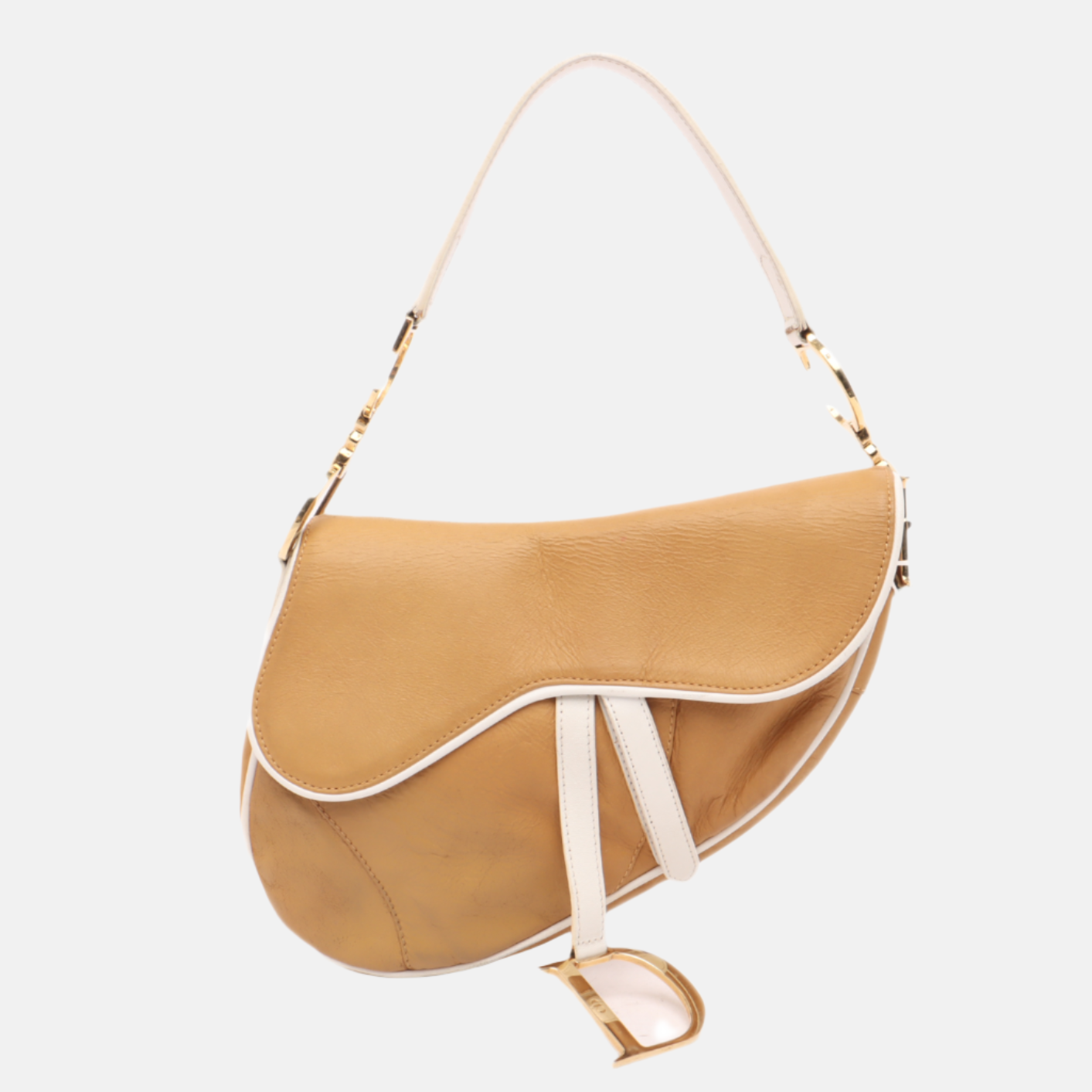 Dior Saddle Brown Leather and Silk Interior Shoulder Bag