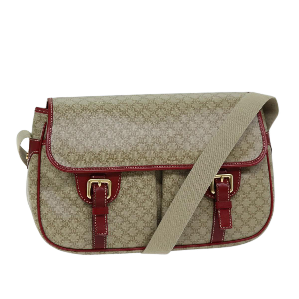 Luxury CELINE Macadam Canvas Shoulder Bag Beige 73585