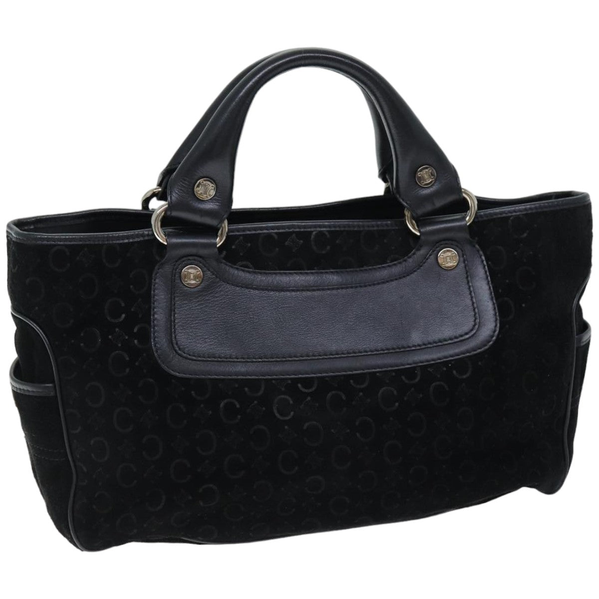 Luxury CELINE C Macadam Canvas Hand Bag Suede Black 74639