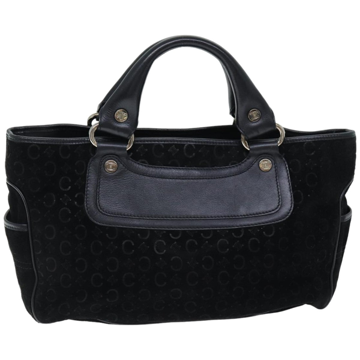 Luxury CELINE C Macadam Canvas Hand Bag Suede Black 74639