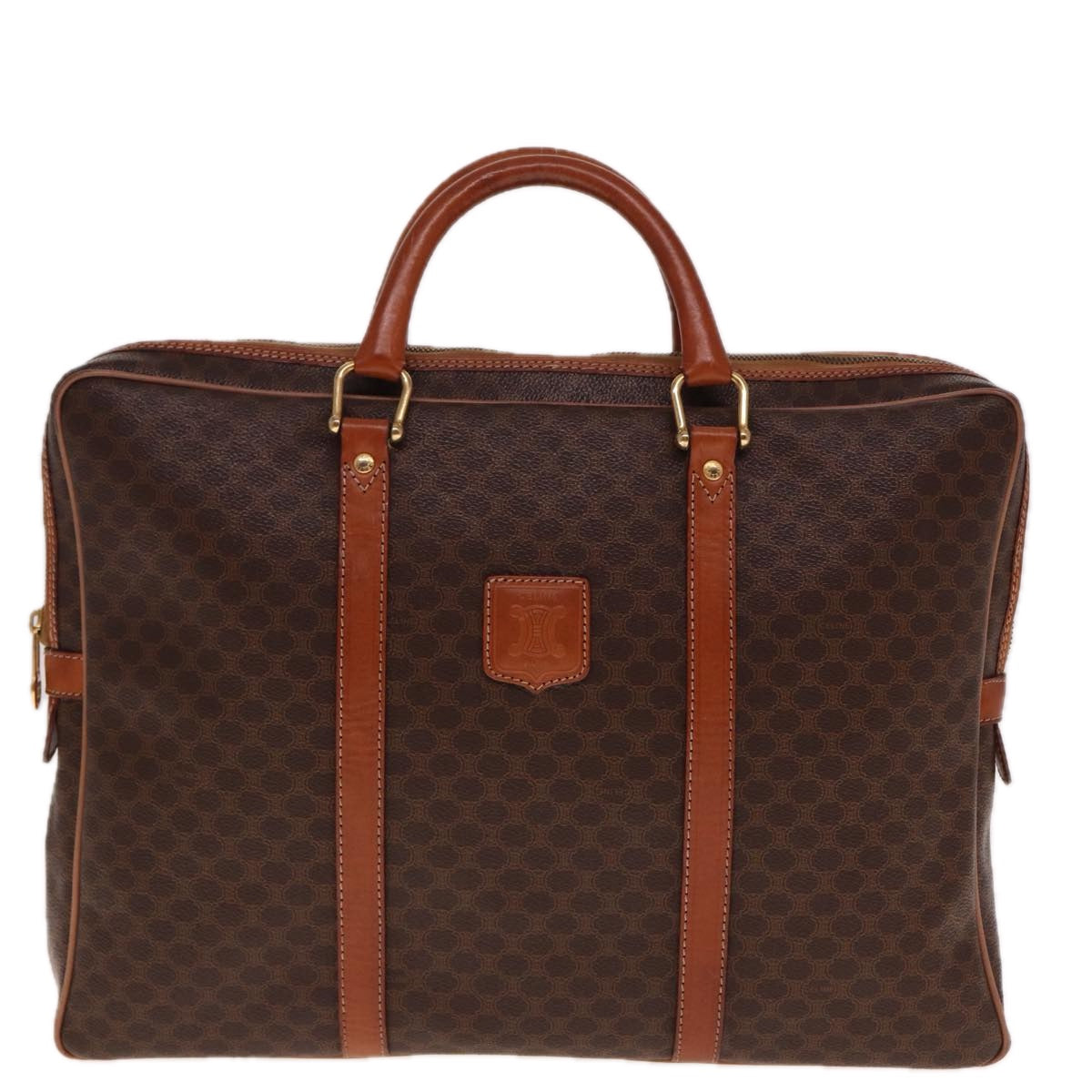 Luxury CELINE Macadam Canvas Hand Bag PVC Leather Brown 74886