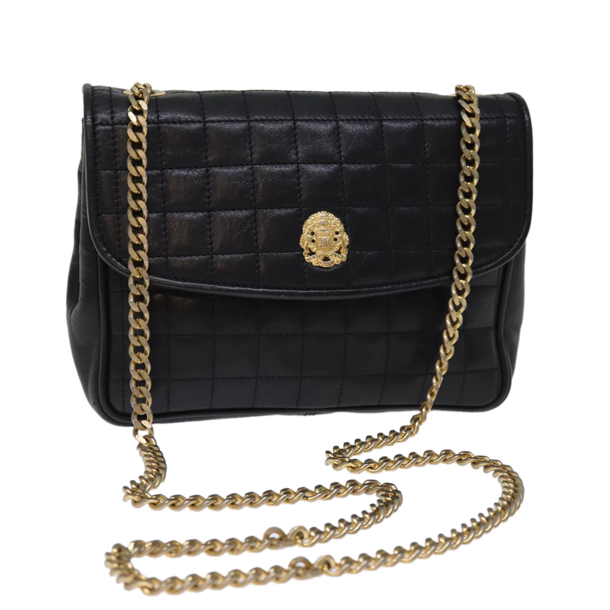 Luxury CELINE Chain Shoulder Bag Leather Black 75054