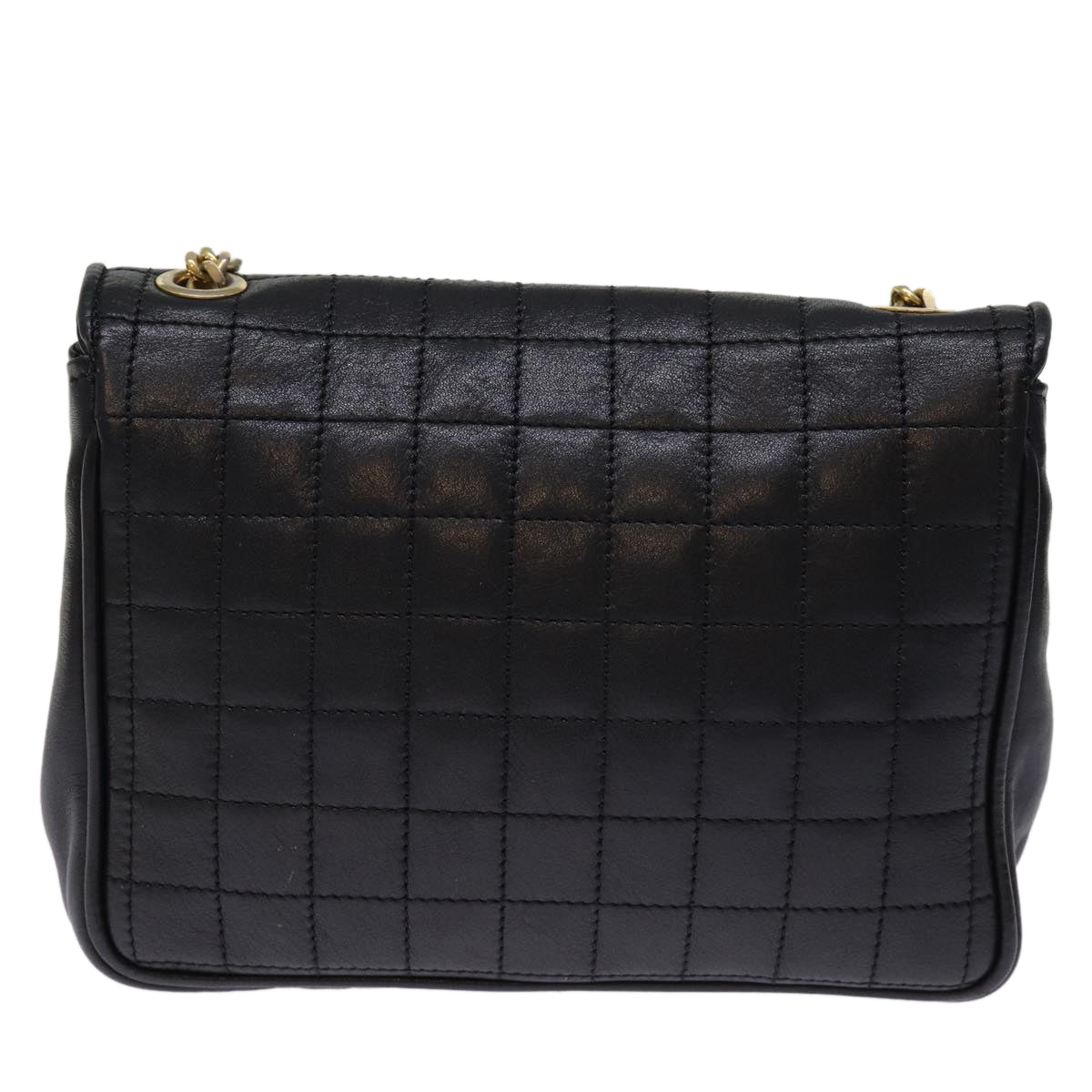 Luxury CELINE Chain Shoulder Bag Leather Black 75054