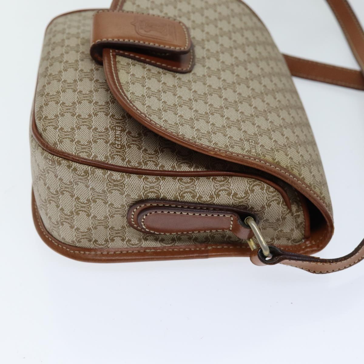 Luxury CELINE Macadam Canvas Shoulder Bag Beige 75626