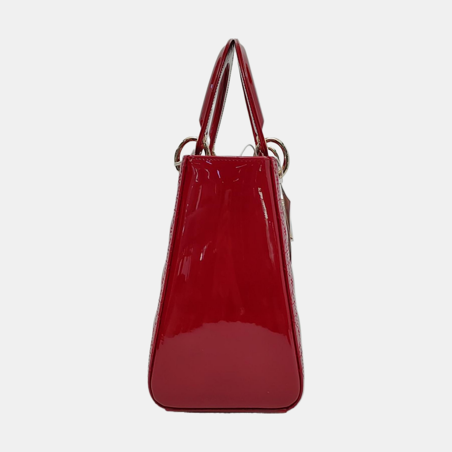 Lady Dior 2020 Medium Red Burgundy Patent Leather Handbag Gold Hardware