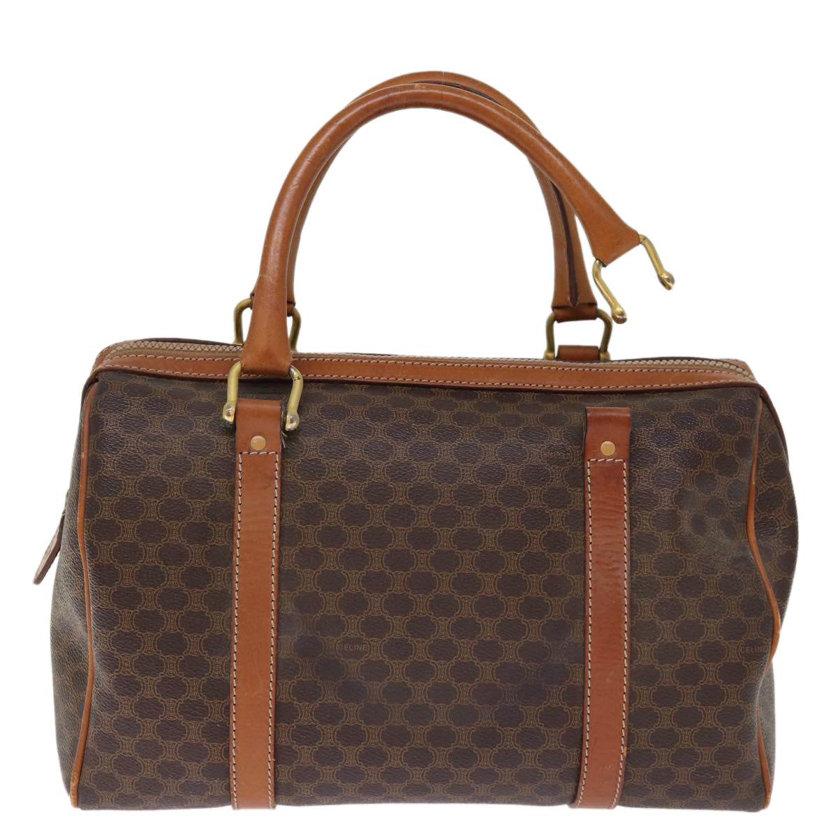Luxury CELINE Macadam Canvas Boston Bag PVC Leather Brown 76018