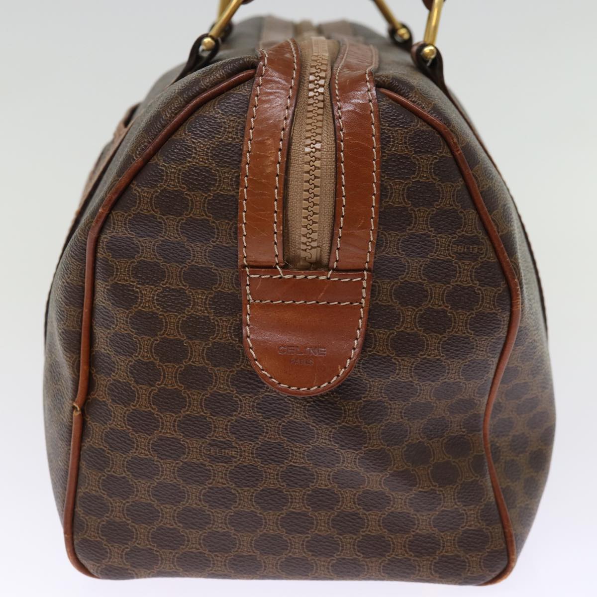 Luxury CELINE Macadam Canvas Boston Bag PVC Leather Brown 76021