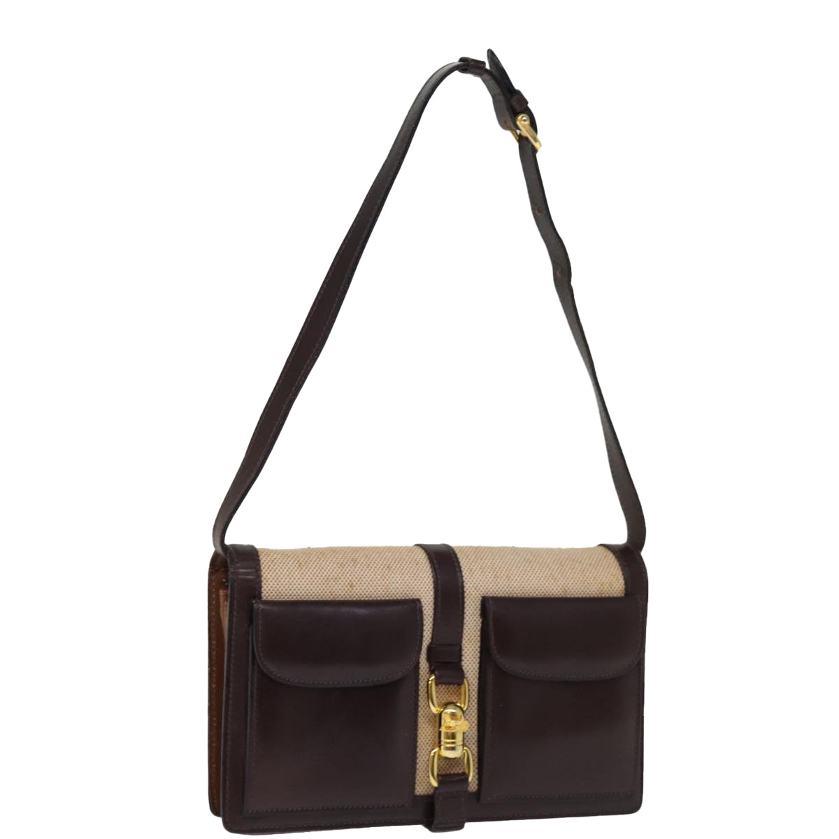 Luxury CELINE Shoulder Bag Canvas Leather Beige 76079