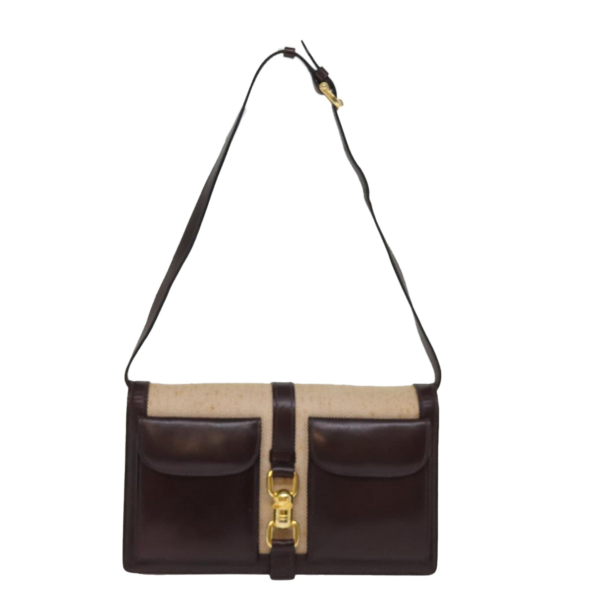 Luxury CELINE Shoulder Bag Canvas Leather Beige 76079